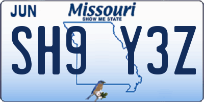 MO license plate SH9Y3Z