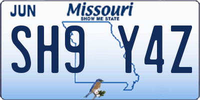 MO license plate SH9Y4Z
