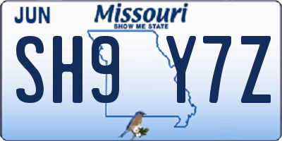 MO license plate SH9Y7Z