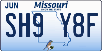 MO license plate SH9Y8F
