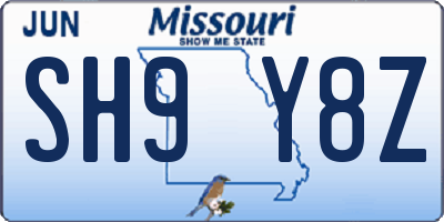 MO license plate SH9Y8Z