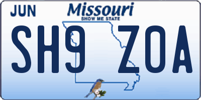 MO license plate SH9Z0A