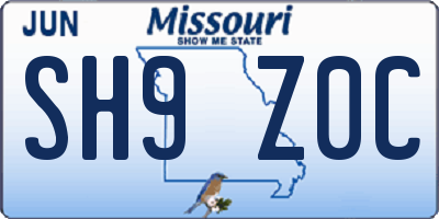 MO license plate SH9Z0C
