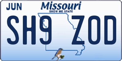 MO license plate SH9Z0D