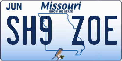 MO license plate SH9Z0E