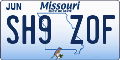 MO license plate SH9Z0F
