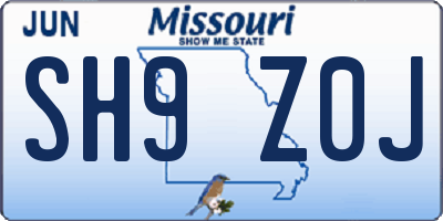 MO license plate SH9Z0J