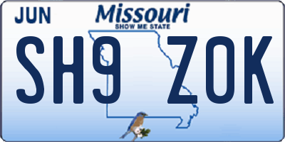 MO license plate SH9Z0K