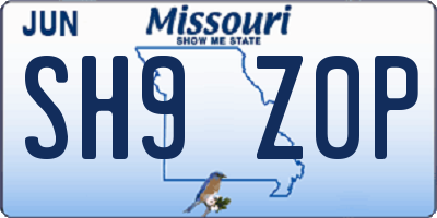 MO license plate SH9Z0P