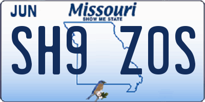 MO license plate SH9Z0S