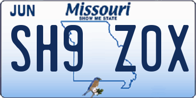 MO license plate SH9Z0X