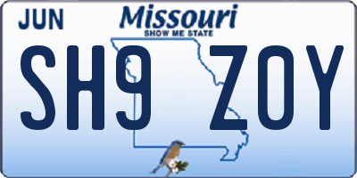 MO license plate SH9Z0Y