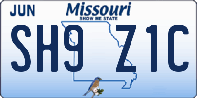 MO license plate SH9Z1C