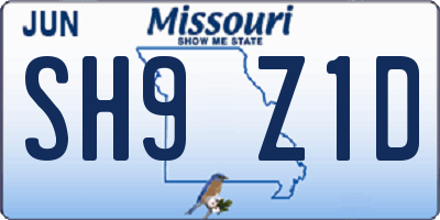 MO license plate SH9Z1D