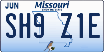 MO license plate SH9Z1E