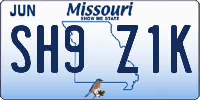 MO license plate SH9Z1K