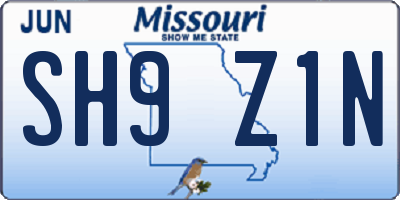 MO license plate SH9Z1N