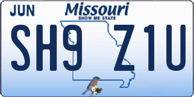 MO license plate SH9Z1U