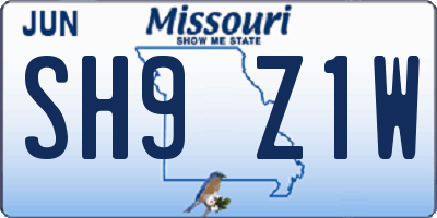 MO license plate SH9Z1W