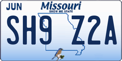 MO license plate SH9Z2A