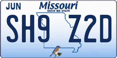 MO license plate SH9Z2D
