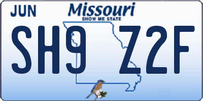 MO license plate SH9Z2F