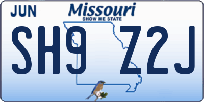 MO license plate SH9Z2J