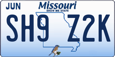 MO license plate SH9Z2K