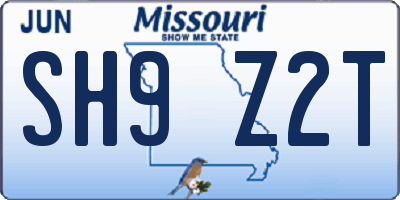 MO license plate SH9Z2T
