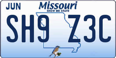 MO license plate SH9Z3C