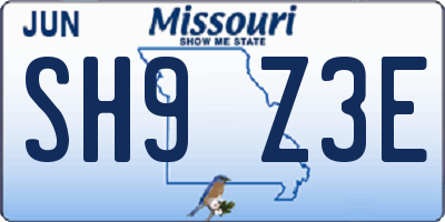 MO license plate SH9Z3E