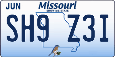 MO license plate SH9Z3I