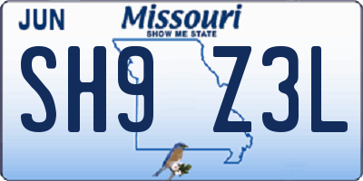 MO license plate SH9Z3L