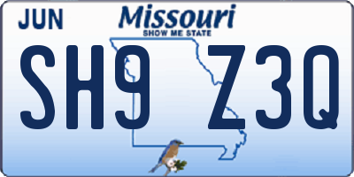 MO license plate SH9Z3Q