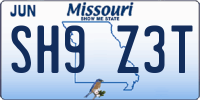 MO license plate SH9Z3T