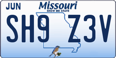 MO license plate SH9Z3V