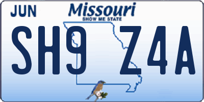 MO license plate SH9Z4A