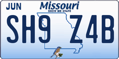 MO license plate SH9Z4B