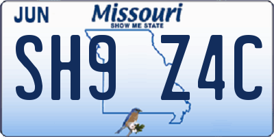 MO license plate SH9Z4C