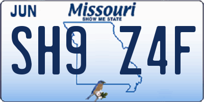 MO license plate SH9Z4F