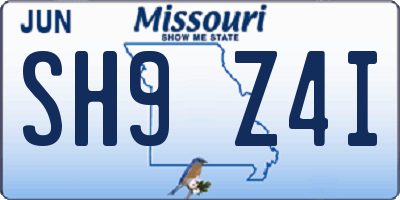 MO license plate SH9Z4I