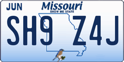 MO license plate SH9Z4J