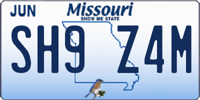 MO license plate SH9Z4M