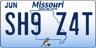 MO license plate SH9Z4T