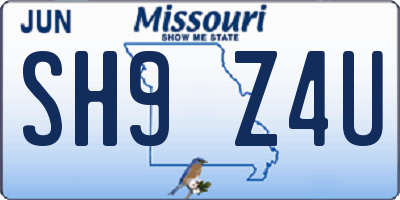 MO license plate SH9Z4U