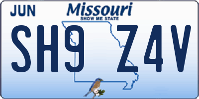 MO license plate SH9Z4V