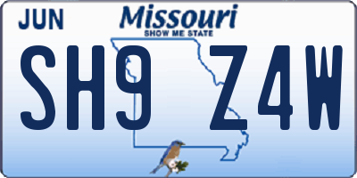 MO license plate SH9Z4W