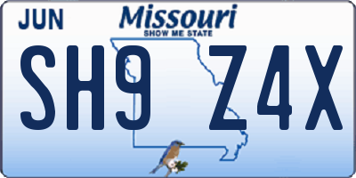 MO license plate SH9Z4X