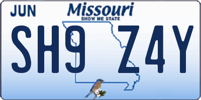 MO license plate SH9Z4Y