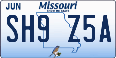 MO license plate SH9Z5A